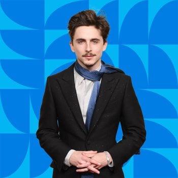 Timothee Chalamet on a blue background